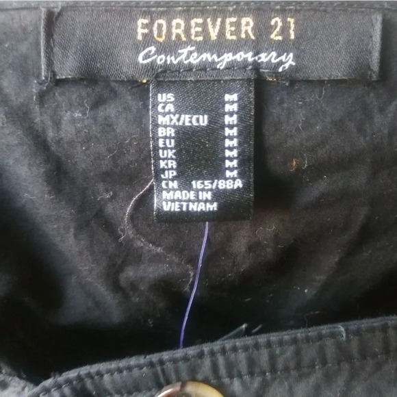 FOREVER 21 WOVEN DOUBLE BUTTON DRESS - BLACK - Picture 3 of 4